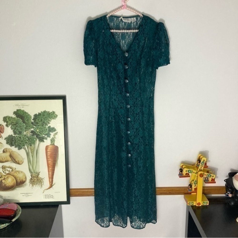 Vintage Entourage green lace duster dress size 10